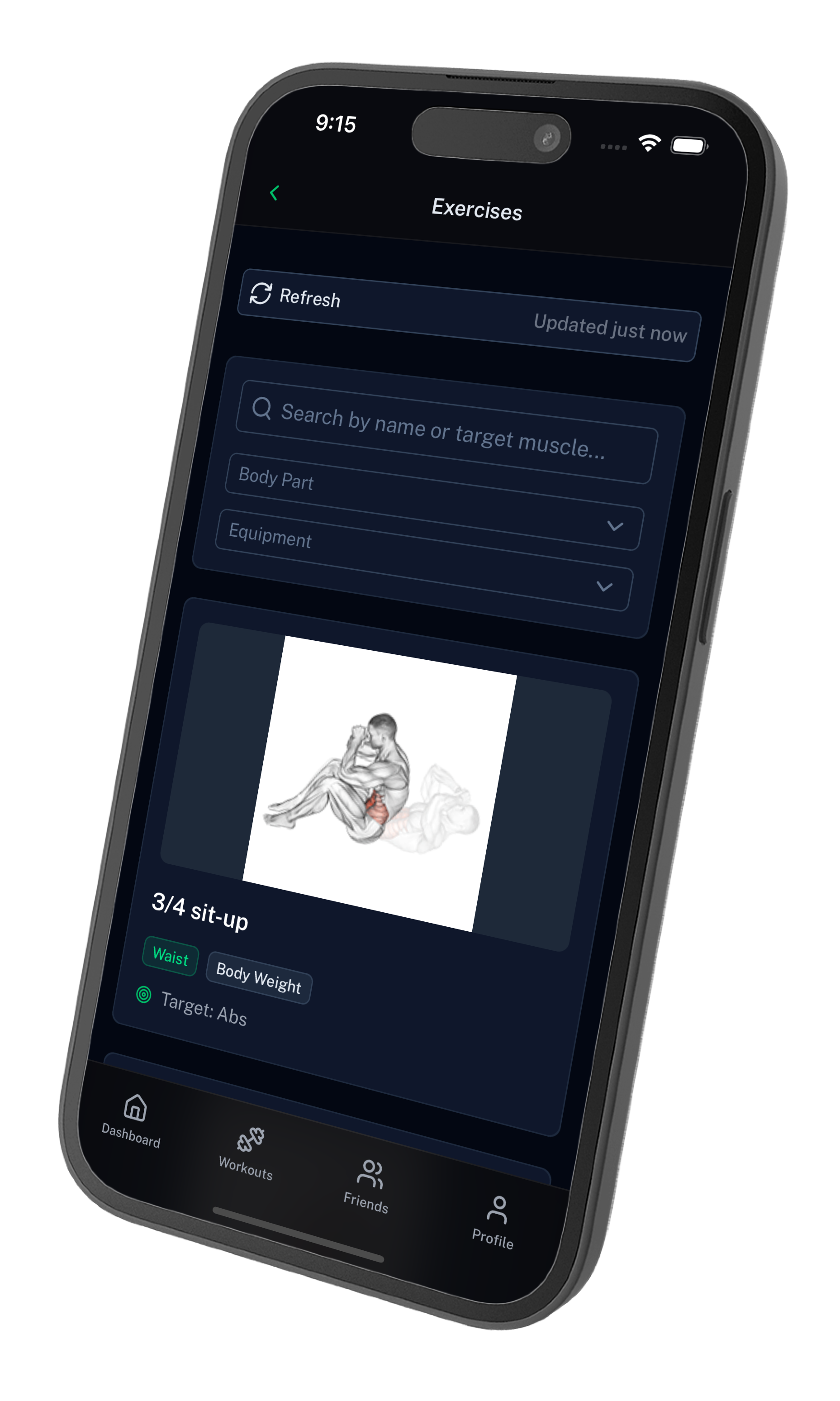 Repvia exercise library screen.